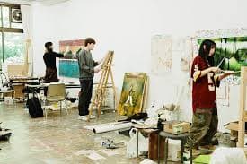 Students practicing oil painting